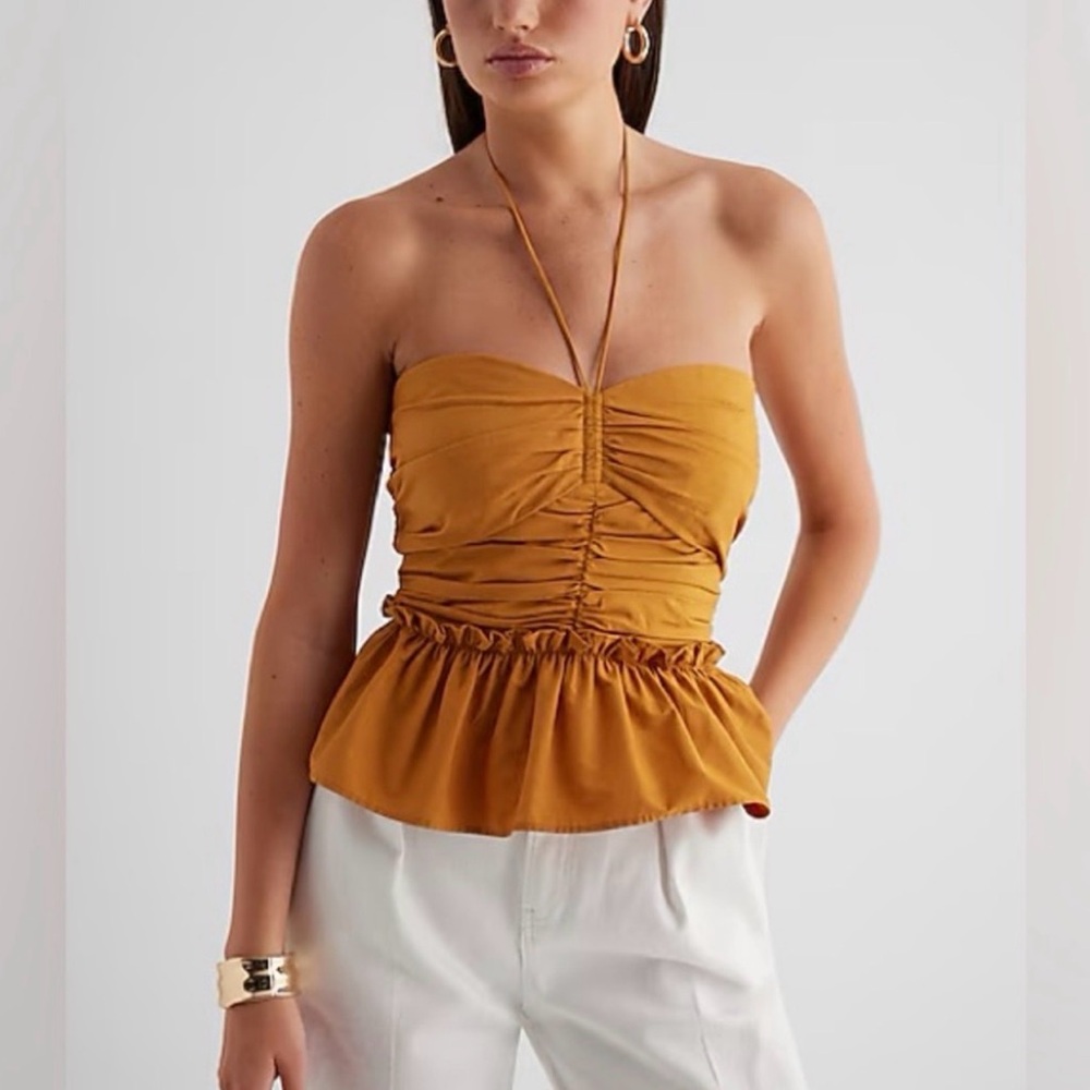 Express Ruched Peplum Halter Top - Picture 3 of 4